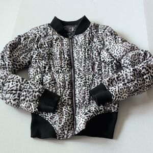 Betsey Johnson Black & White Leopard Print Puffer Bomber